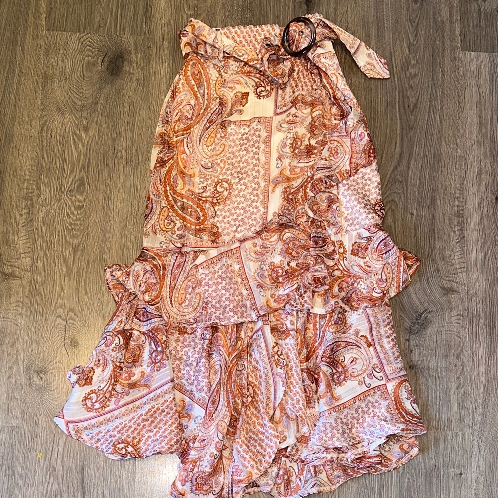 Temt Asymmetrical Paisley Skirt in Orange and Cream